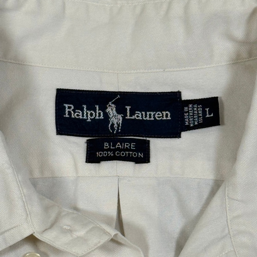 Ralph Lauren Blaire Mens Large Cream Short Sleeve Cotton Button Down Shirt Pony - Picture 4 of 9